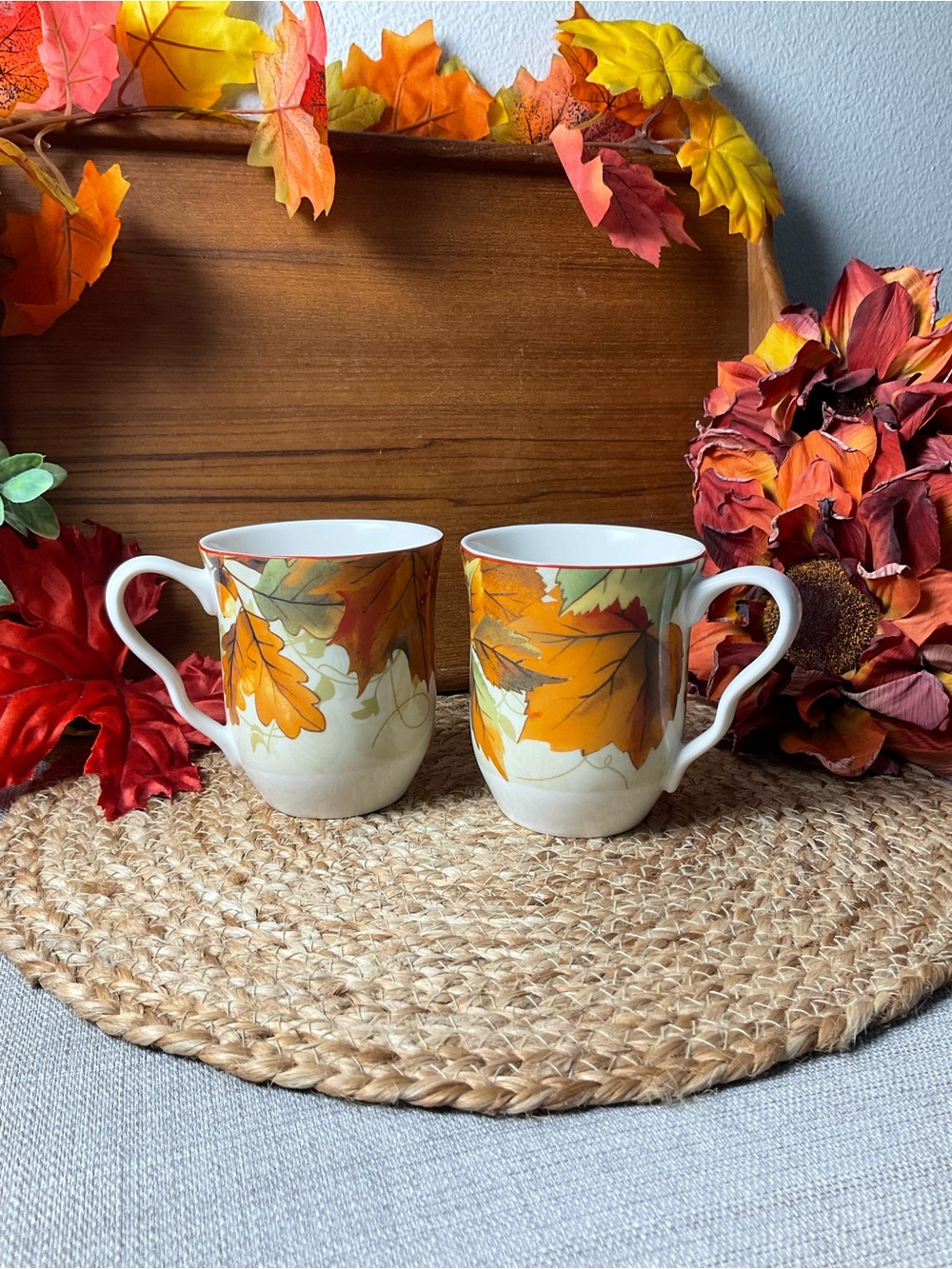 222 Fifth Harvest Festival Fall Leaf Mug Set of 2